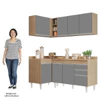 Armário De Cozinha Modulado De Canto Direito 4 Peças Cp38 Balcão Com Tampo Castanho/cinza - Lumil - 5