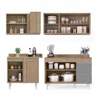 Armário De Cozinha Modulado De Canto Direito 4 Peças Cp38 Balcão Com Tampo Castanho/cinza - Lumil - 6