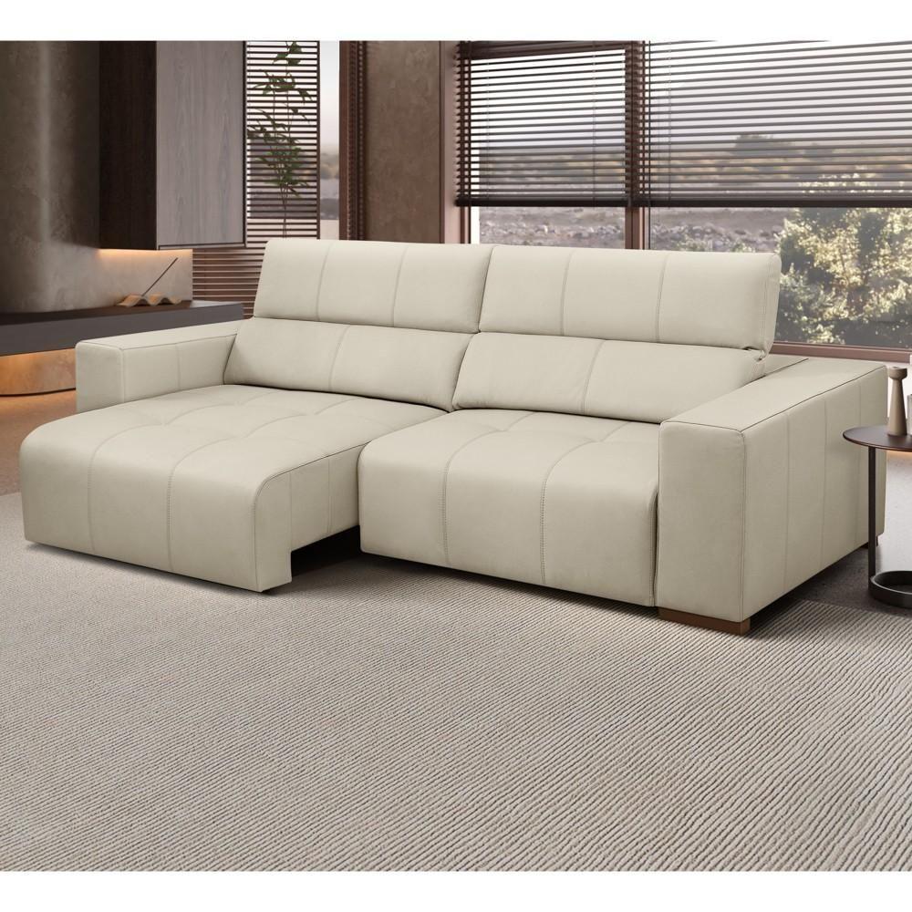 Sofá Retrátil Reclinável 4 Lugares 290cm Mare L08 Couro Off - Mpozenato - 2