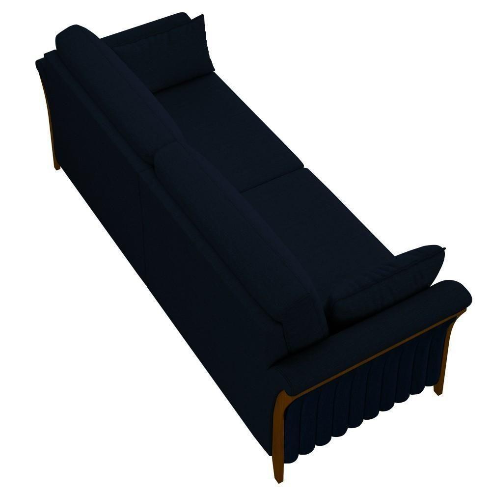 Sofá Living 3 Lugares 222cm Pés Madeira Roya M22 Veludo Azul Marinho - Mpozenato - 7