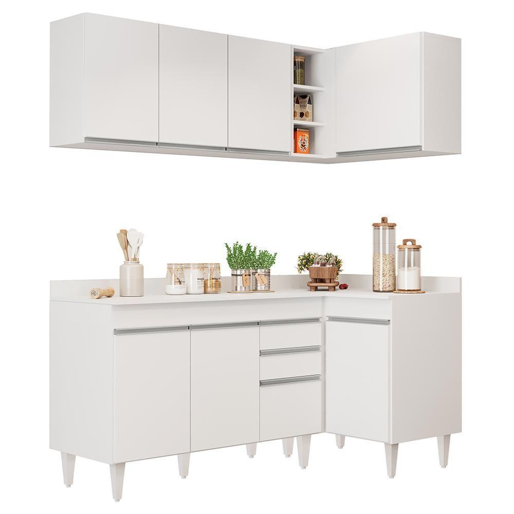 Armário De Cozinha Modulado De Canto Esquerdo 4 Peças Cp47 Balcão Com Tampo Branco - Lumil - 1
