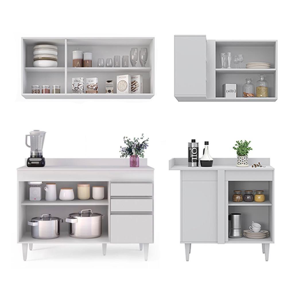 Armário De Cozinha Modulado De Canto Esquerdo 4 Peças Cp47 Balcão Com Tampo Branco - Lumil - 6