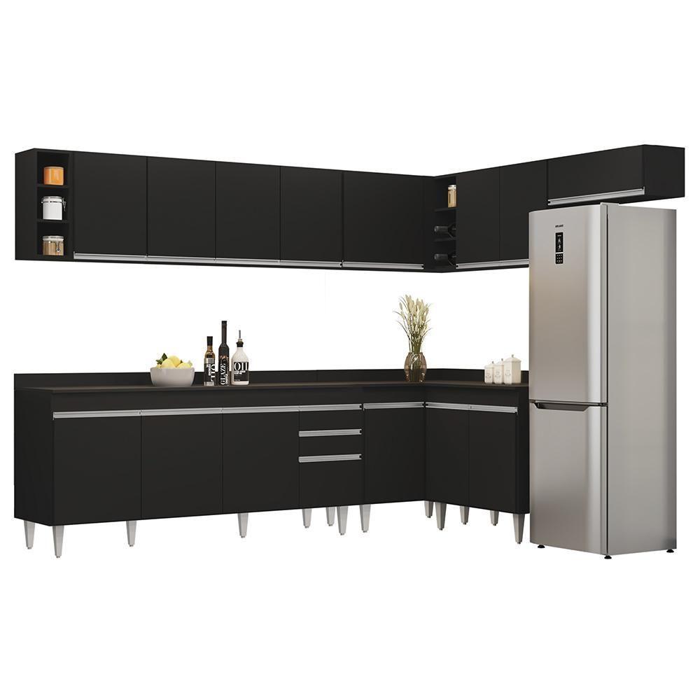 Armário De Cozinha Modulado De Canto 8 Peças Cp26 Balcão Com Tampo Preto - Lumil - 1