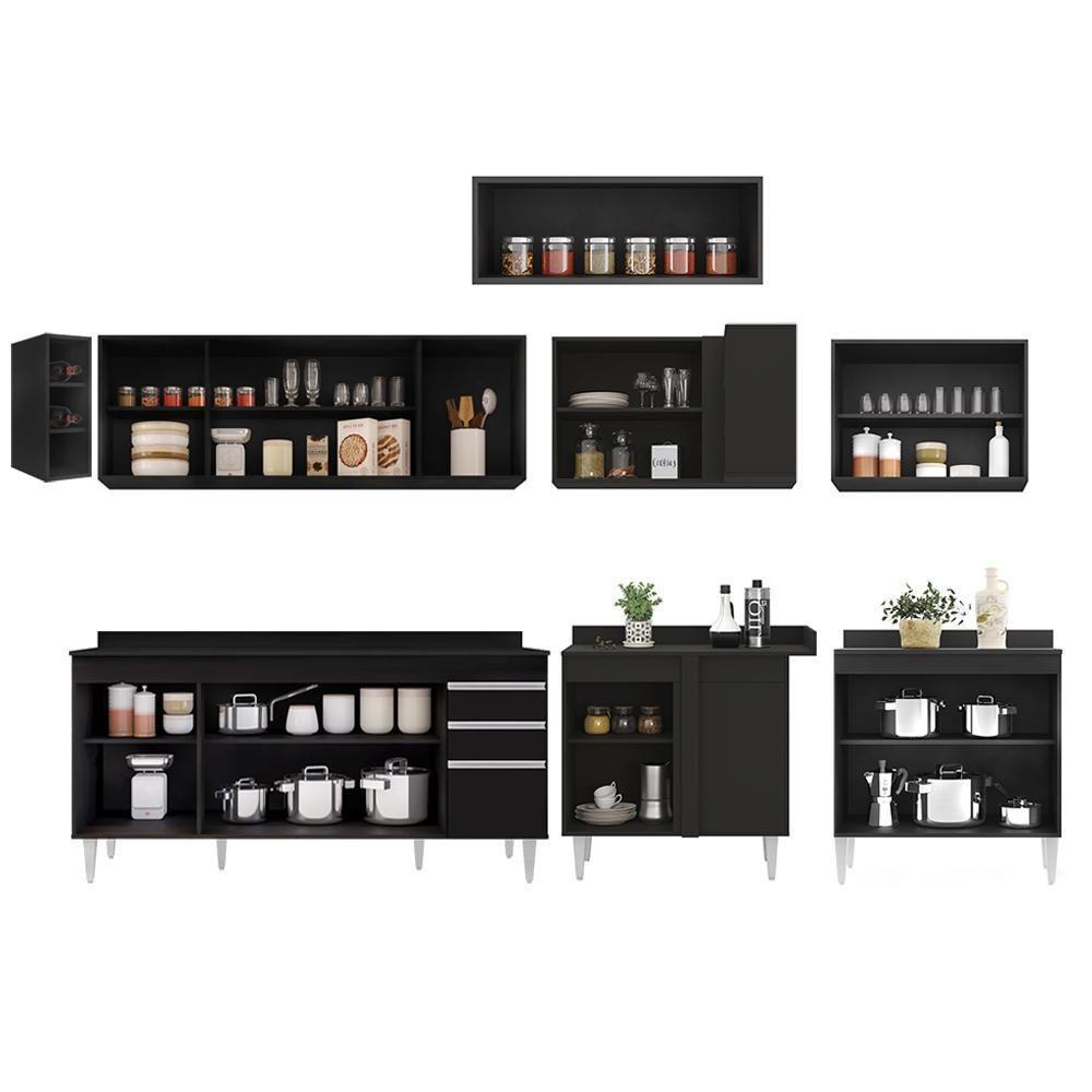Armário De Cozinha Modulado De Canto 8 Peças Cp26 Balcão Com Tampo Preto - Lumil - 2