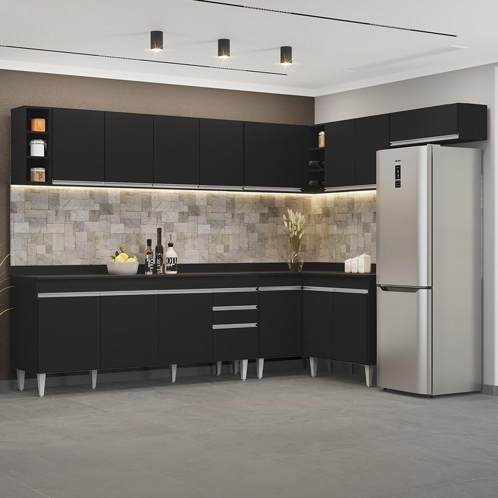 Armário De Cozinha Modulado De Canto 8 Peças Cp26 Balcão Com Tampo Preto - Lumil - 7