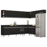 Armário De Cozinha Modulado De Canto 8 Peças Cp26 Balcão Com Tampo Preto - Lumil - 1