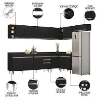 Armário De Cozinha Modulado De Canto 8 Peças Cp26 Balcão Com Tampo Preto - Lumil - 8