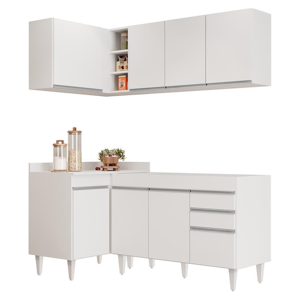 Armário De Cozinha Modulado De Canto Direito 4 Peças Cp37 Balcão Sem Tampo Branco - Lumil - 1