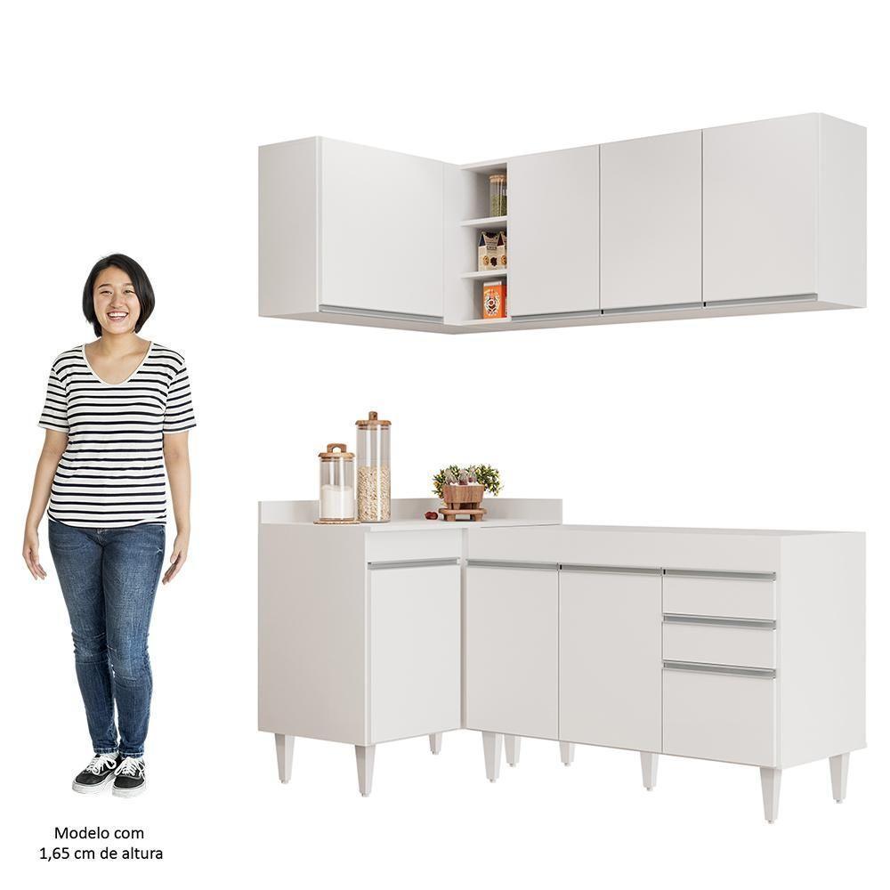 Armário De Cozinha Modulado De Canto Direito 4 Peças Cp37 Balcão Sem Tampo Branco - Lumil - 4