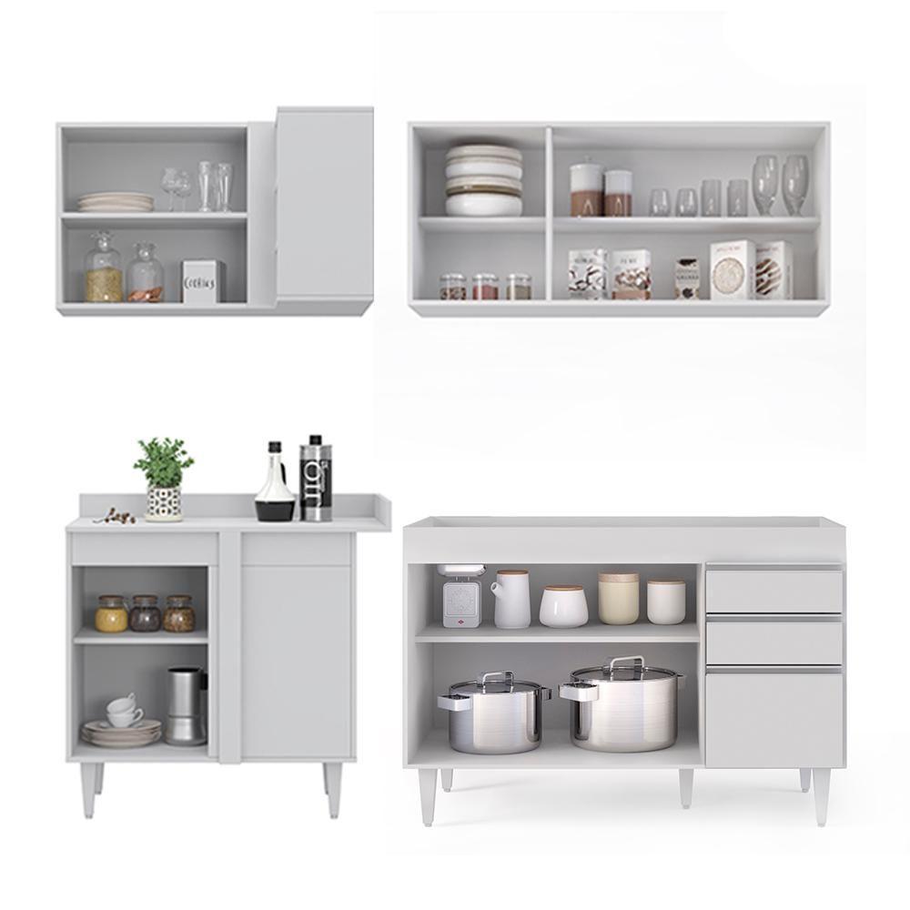 Armário De Cozinha Modulado De Canto Direito 4 Peças Cp37 Balcão Sem Tampo Branco - Lumil - 5