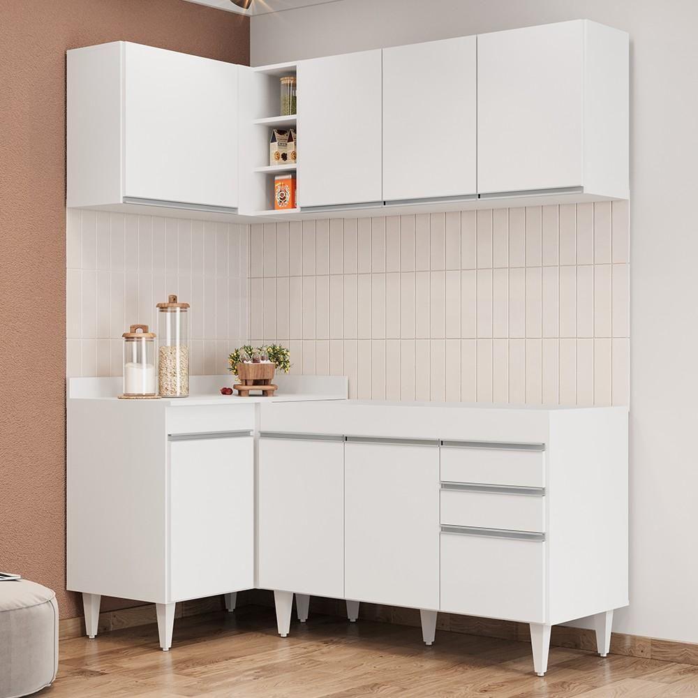 Armário De Cozinha Modulado De Canto Direito 4 Peças Cp37 Balcão Sem Tampo Branco - Lumil - 9