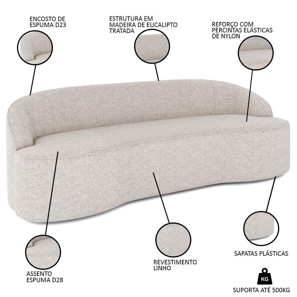 Sofá 5 Lugares Para Sala De Estar Living 280cm Theo D06 Linho Pérola - Mpozenato - 3