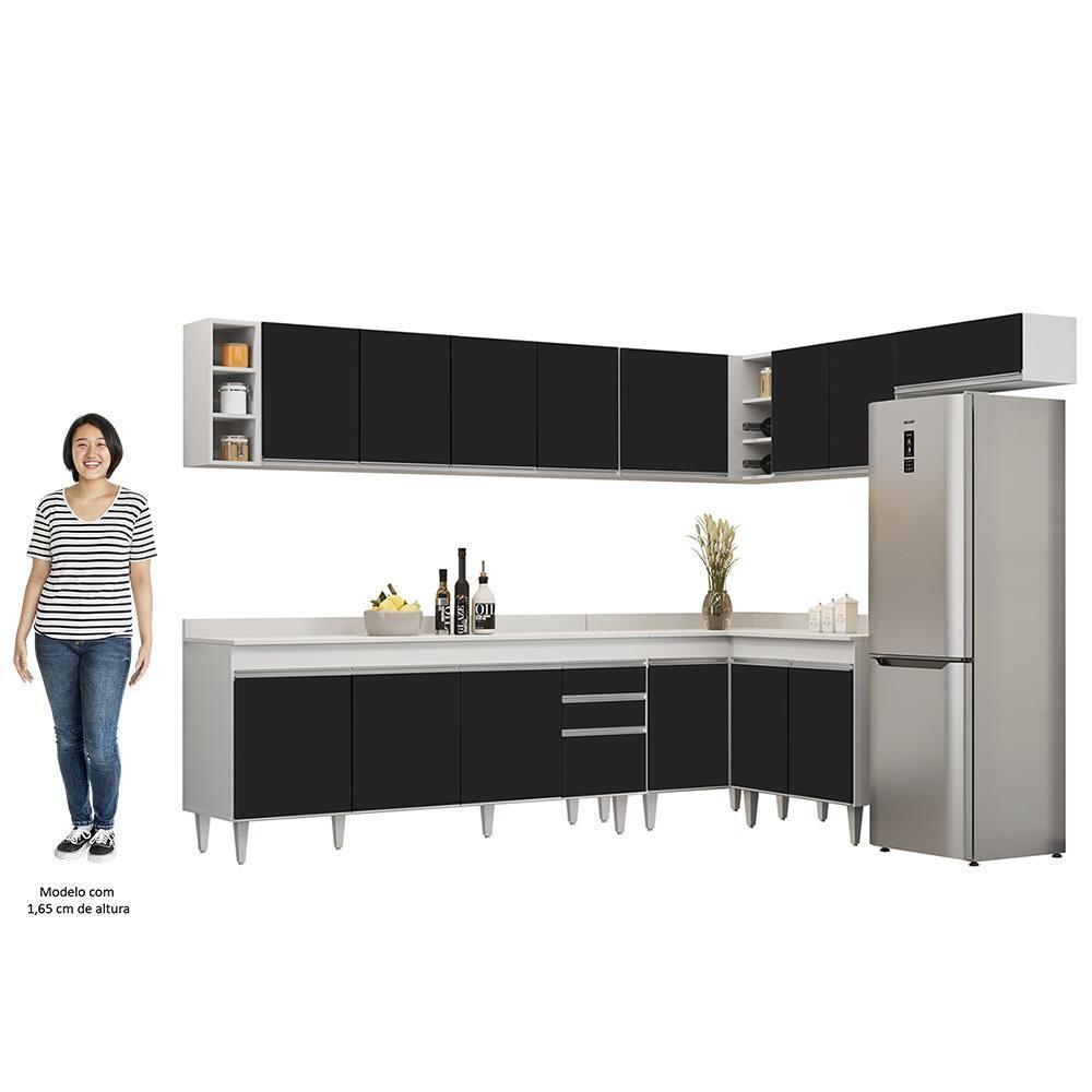 Armário De Cozinha Modulado De Canto 8 Peças Cp26 Balcão Com Tampo Branco/preto - Lumil - 5