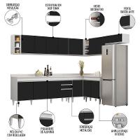 Armário De Cozinha Modulado De Canto 8 Peças Cp26 Balcão Com Tampo Branco/preto - Lumil - 3