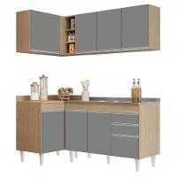 Armário De Cozinha Modulado De Canto Direito 4 Peças Cp39 Com Pia Inox Castanho/cinza - Lumil - 1