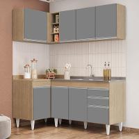 Armário De Cozinha Modulado De Canto Direito 4 Peças Cp39 Com Pia Inox Castanho/cinza - Lumil - 2