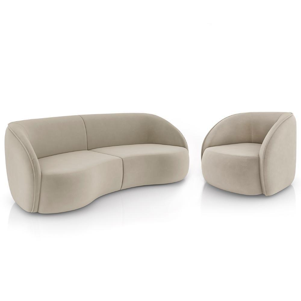 Sofá 4 Lugares Orgânico 318cm E Poltrona Zion M22 Veludo Bege - Mpozenato - 1