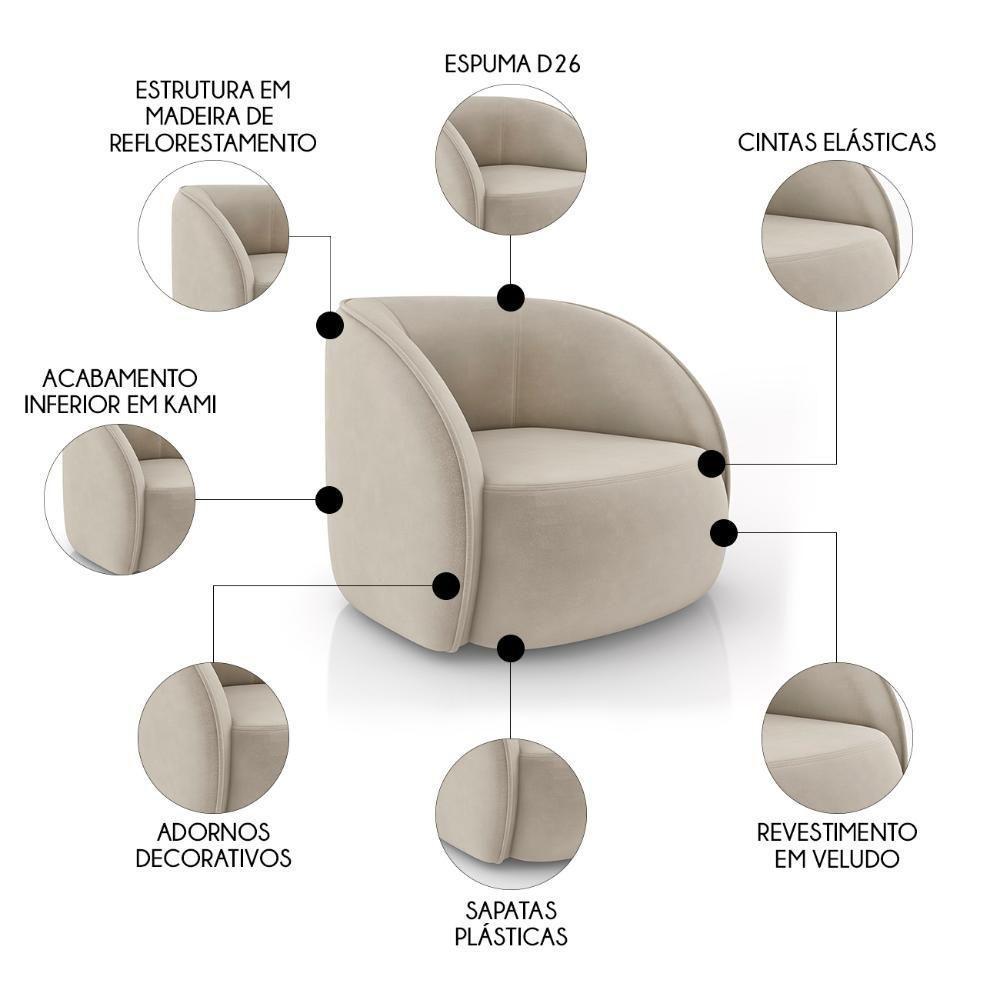 Sofá 4 Lugares Orgânico 318cm E Poltrona Zion M22 Veludo Bege - Mpozenato - 5