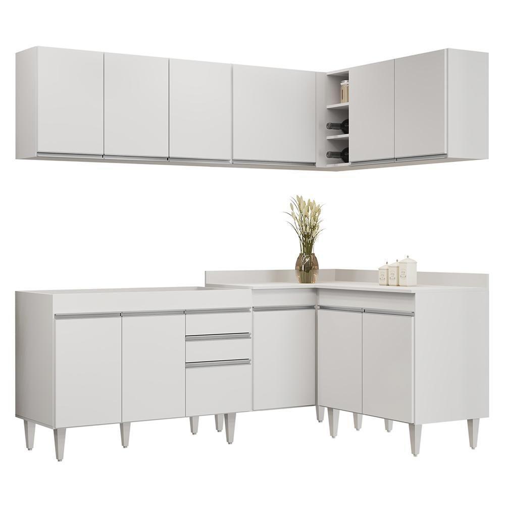 Armário De Cozinha Modulado De Canto 6 Peças Cp28 Balcão Sem Tampo Branco - Lumil - 1