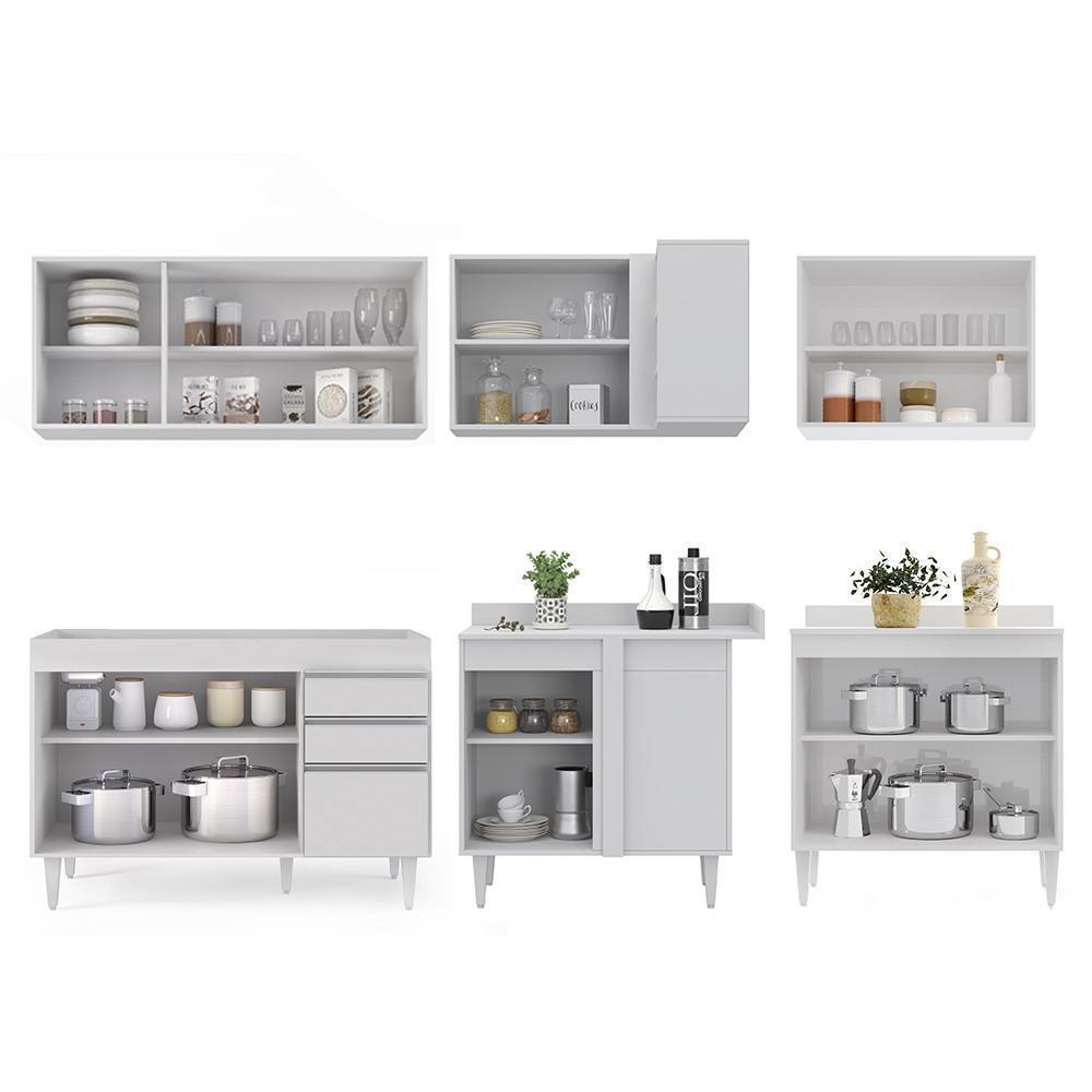 Armário De Cozinha Modulado De Canto 6 Peças Cp28 Balcão Sem Tampo Branco - Lumil - 9