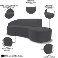 Sofá Living 3 Lugares 230cm Braço Esquerdo Mozart D06 Veludo Cinza - Mpozenato - 3