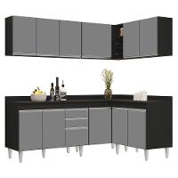 Armário De Cozinha Modulado De Canto 6 Peças Cp29 Balcão Com Tampo Preto/cinza - Lumil - 1