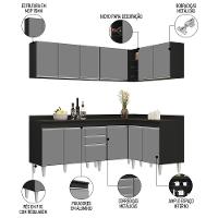 Armário De Cozinha Modulado De Canto 6 Peças Cp29 Balcão Com Tampo Preto/cinza - Lumil - 3