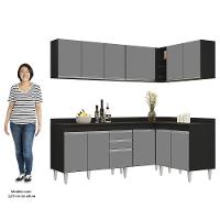 Armário De Cozinha Modulado De Canto 6 Peças Cp29 Balcão Com Tampo Preto/cinza - Lumil - 5
