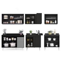 Armário De Cozinha Modulado De Canto 6 Peças Cp29 Balcão Com Tampo Preto/cinza - Lumil - 6