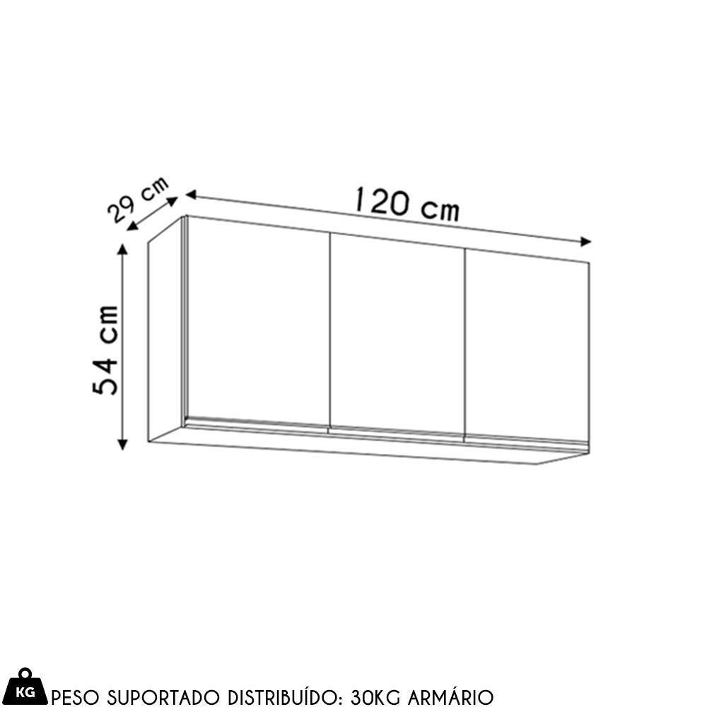 Armário De Cozinha Aéreo 120cm 3 Portas Virgínia Cinza Claro - Lumil - 4