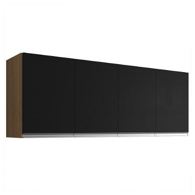 Armário De Cozinha Aéreo 150cm 4 Portas Andréia Amêndoa/preto - Ajl Móveis
