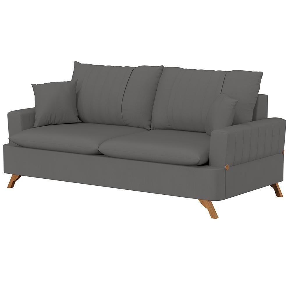 Sofá 180cm 3 Lugares Com Almofadas Pés Curvos Veras Suede D05 Cinza - Mpozenato - 6