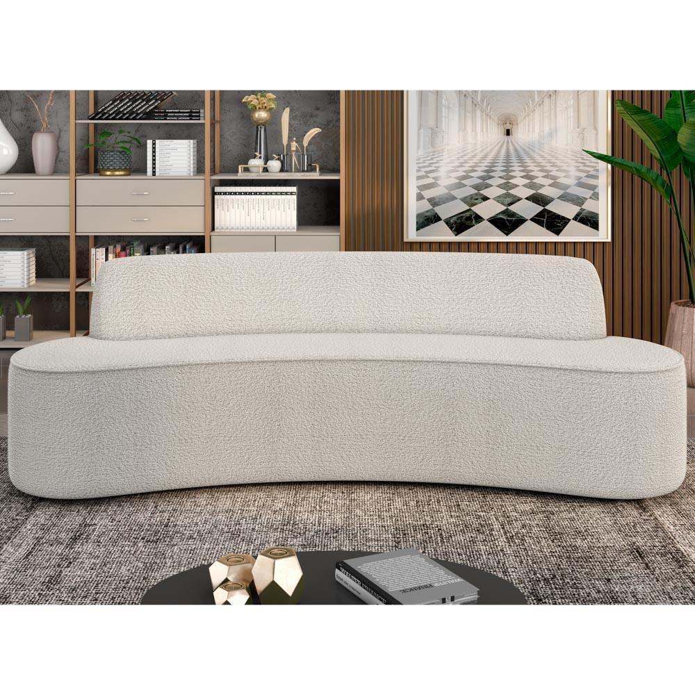 Sofá 3 Lugares Para Sala De Estar Living 210cm Koane D06 Bouclê Creme - Mpozenato - 2