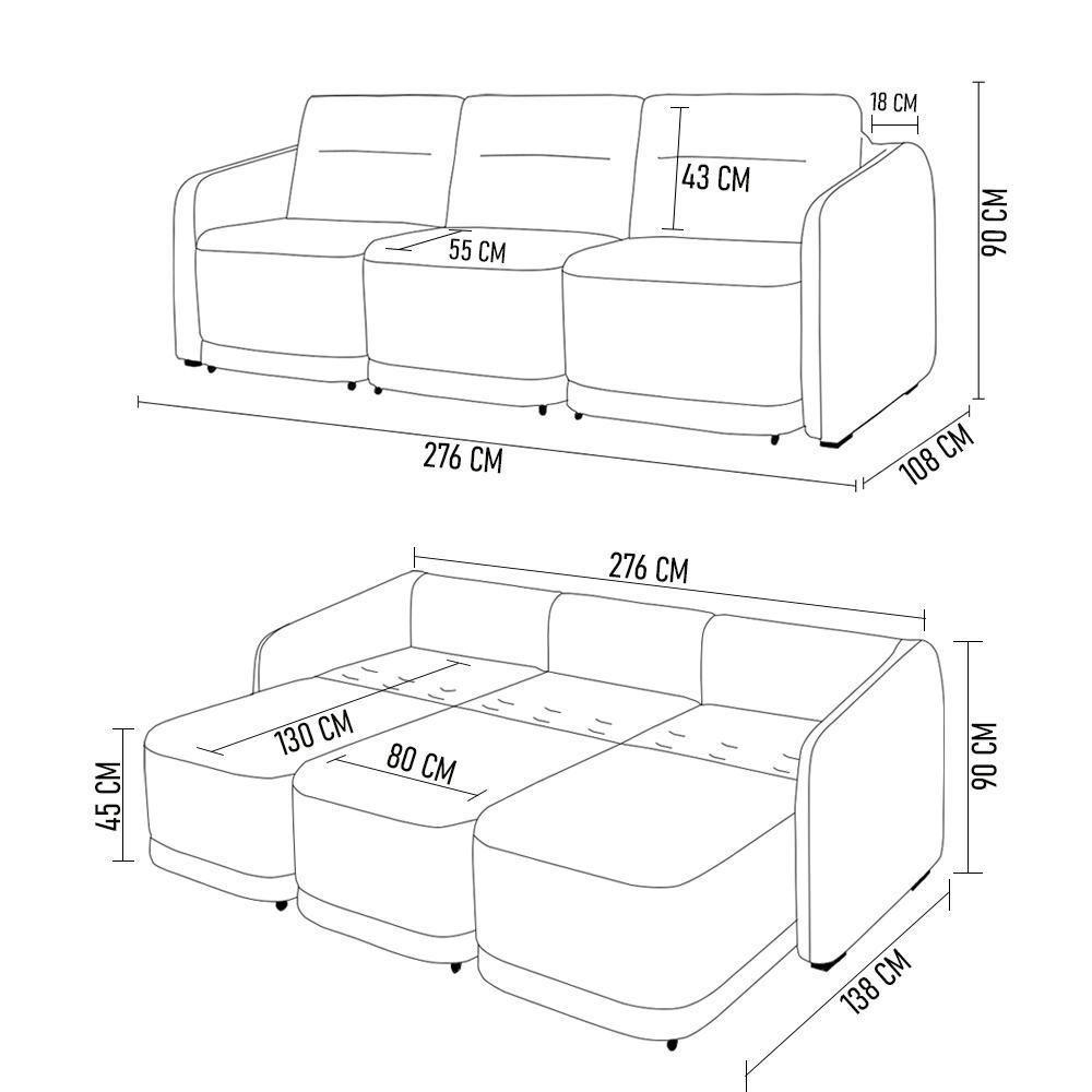 Sofá Cama Casal Para Sala 276cm Polska K04 Linho Cinza Escuro - Mpozenato - 4