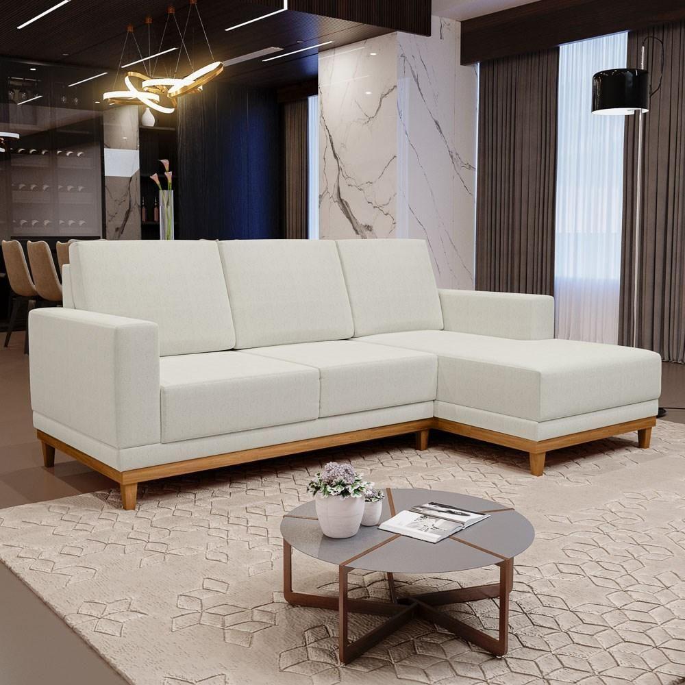 Sofá Living 200cm 3 Lugares Com Chaise Direito Kayrós D05 Linho Cru - Mpozenato - 2
