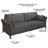 Kit Sofá Living 3 Lugares E Poltrona 102cm Pés Madeira Roya M22 Linho Cinza Escuro - Mpozenato - 3