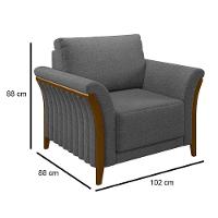 Kit Sofá Living 3 Lugares E Poltrona 102cm Pés Madeira Roya M22 Linho Cinza Escuro - Mpozenato - 7