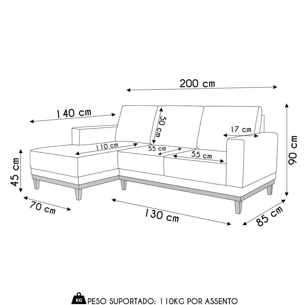 Sofá 3 Lugares 200cm Living Com Chaise Esquerdo Kayrós D05 Sintético Whisky - Mpozenato - 4