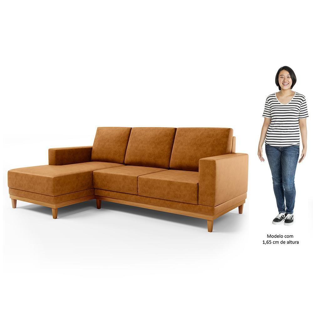 Sofá 3 Lugares 200cm Living Com Chaise Esquerdo Kayrós D05 Sintético Whisky - Mpozenato - 5