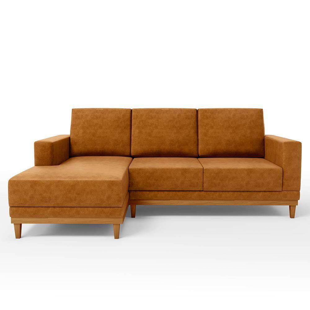 Sofá 3 Lugares 200cm Living Com Chaise Esquerdo Kayrós D05 Sintético Whisky - Mpozenato - 6