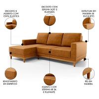 Sofá 3 Lugares 200cm Living Com Chaise Esquerdo Kayrós D05 Sintético Whisky - Mpozenato - 1
