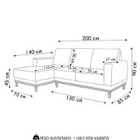 Sofá 3 Lugares 200cm Living Com Chaise Esquerdo Kayrós D05 Sintético Whisky - Mpozenato