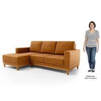 Sofá 3 Lugares 200cm Living Com Chaise Esquerdo Kayrós D05 Sintético Whisky - Mpozenato - 5