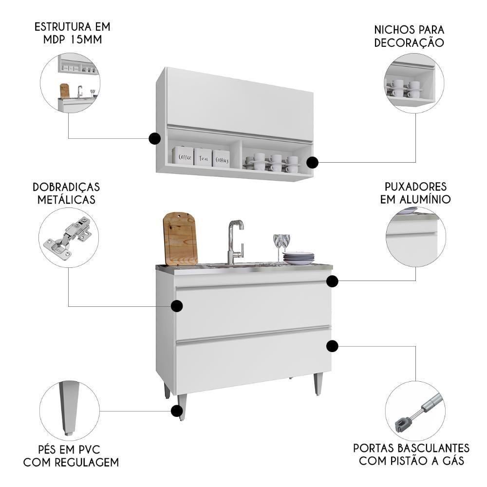 Armário De Cozinha Com Nichos Cp01 Com Pia 100cm M24 Branco - Mpozenato - 3