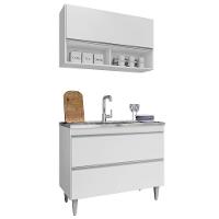 Armário De Cozinha Com Nichos Cp01 Com Pia 100cm M24 Branco - Mpozenato - 1