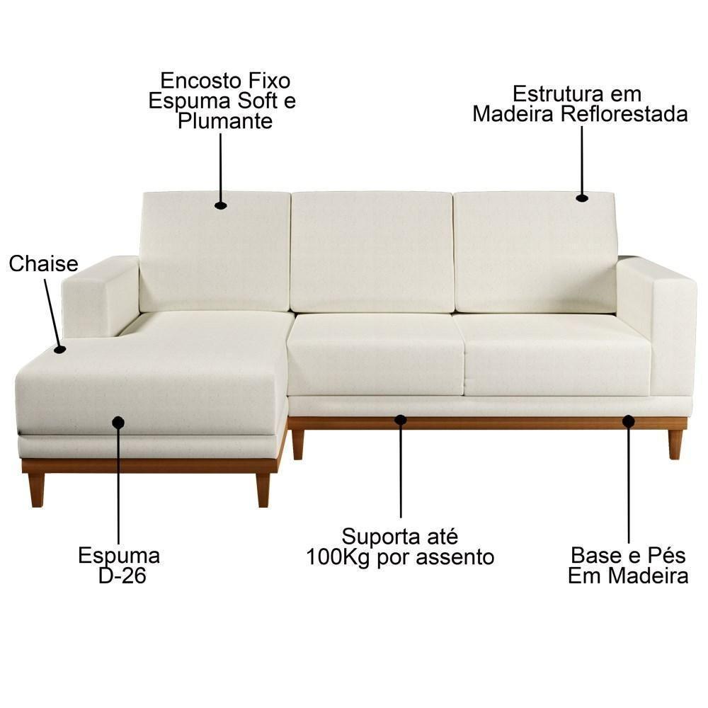 Sofá Living 200cm 3 Lugares Com Chaise Esquerdo Kayrós D05 Linho Cru - Mpozenato - 4