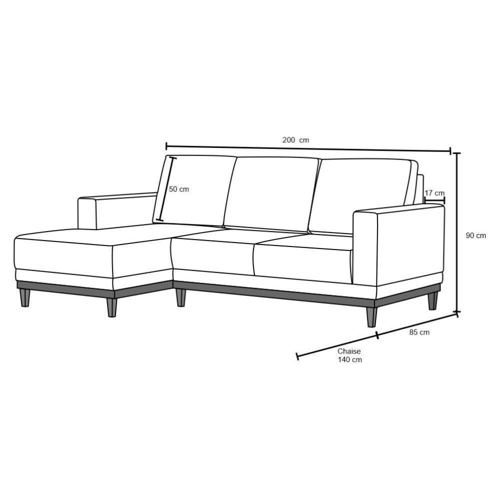 Sofá Living 200cm 3 Lugares Com Chaise Esquerdo Kayrós D05 Linho Cru - Mpozenato - 5