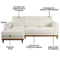 Sofá Living 200cm 3 Lugares Com Chaise Esquerdo Kayrós D05 Linho Cru - Mpozenato