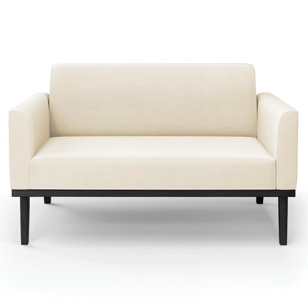 Sofá Namoradeira E 2 Poltronas Base Madeira Preto Maressa Veludo Bege - Ibiza - 9