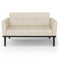 Sofá Namoradeira E 2 Poltronas Base Madeira Preto Ana Veludo Luxo Off White - Ibiza - 6